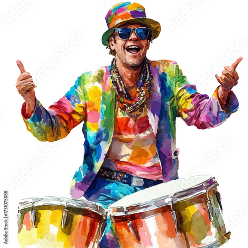 English Carnival Rhythm, watercolor painting vector, isolated on a white background.