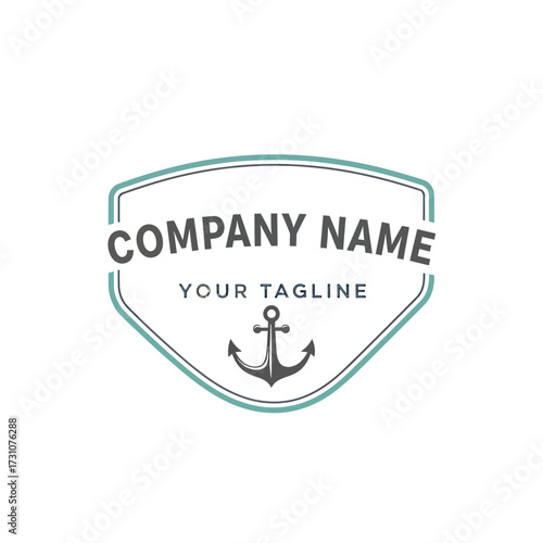 Nautical Company Logo Design with Shield and Anchor Emblem on White Background - Professional Maritime Branding Graphic, Flat Vector Elements, Vector Illustration, Simple Vector, Stylized Vector