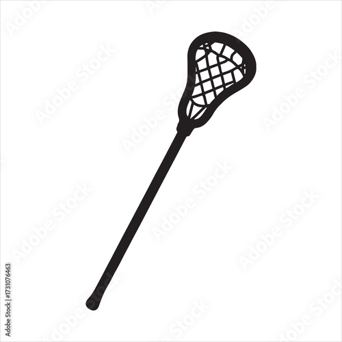 Lacrosse stick illustration black and white vector design for sports equipment and athletic competitions showcasing the game and skill of lacrosse