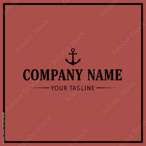 Minimalist Company Logo Design Template with Black Anchor Icon and Customizable Tagline on Terracotta Background for Brand Identity, Flat Vector Elements, Vector Illustration, Simple Vector, Stylized