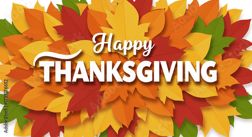Happy Thanksgiving Greeting on a Colorful Autumn Leaves Background