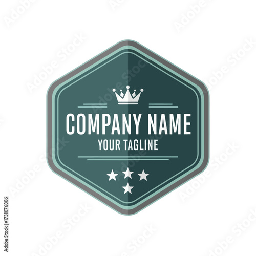 Modern Flat Design Company Badge with Crown, Stars and Tagline on White Background, Flat Vector Elements, Vector Illustration, Simple Vector, Stylized Vector Drawing, Vector Template, Clean Vector
