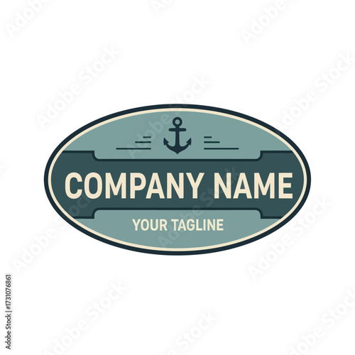 Nautical Company Logo with Anchor and Tagline, Oval Badge Design on White Background, Flat Vector Elements, Vector Illustration, Simple Vector, Stylized Vector Drawing, Vector Template, Clean Vector