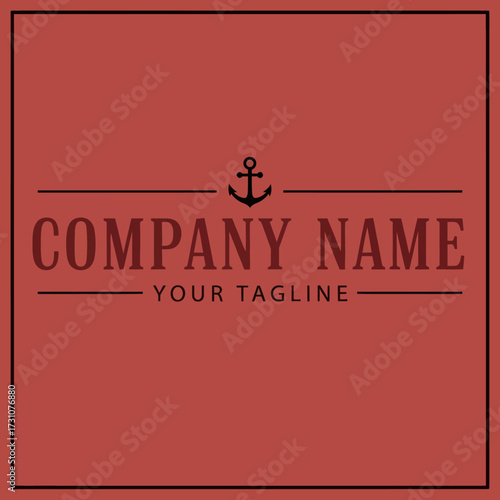 Minimalist Company Logo Template with Nautical Anchor Symbol and Customizable Tagline on a Warm Reddish-Brown Background, Flat Vector Elements, Vector Illustration, Simple Vector, Stylized Vector
