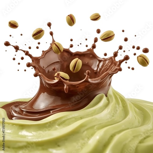 Chocolate Splash with Pistachios on Green Cream