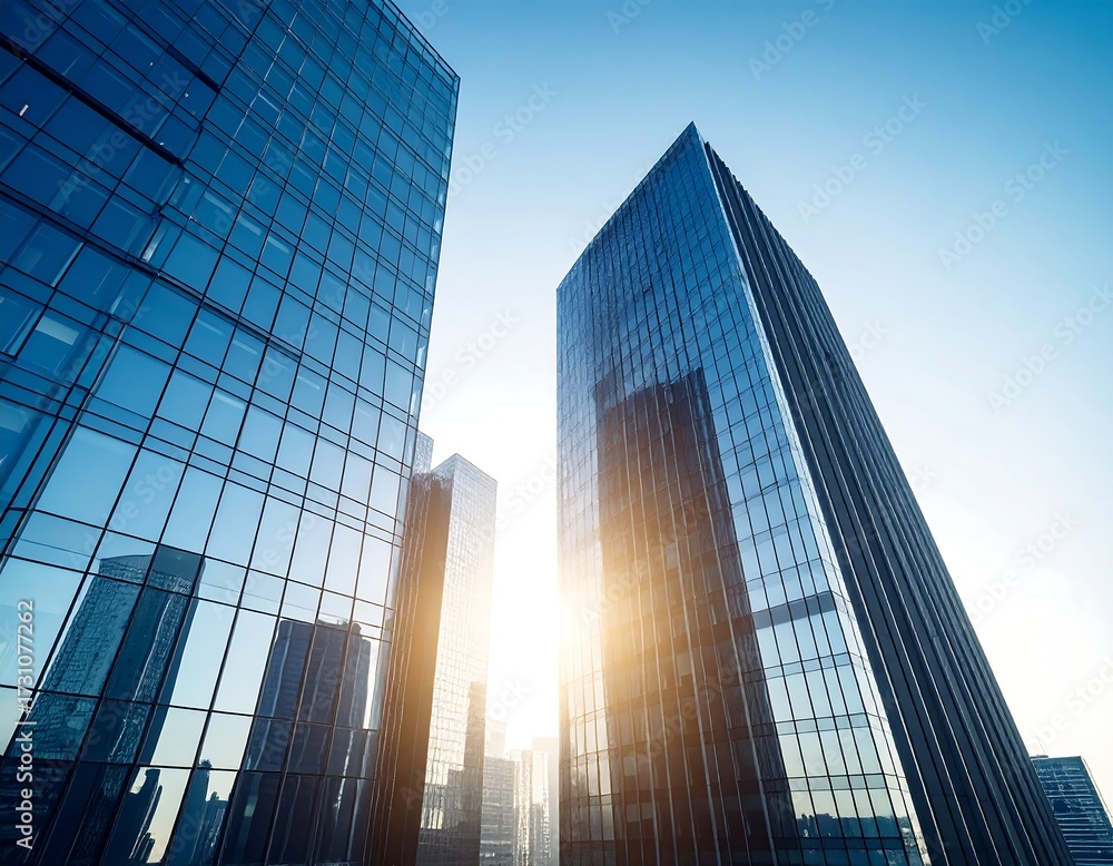 Fototapeta premium Modern skyscrapers reflecting sunlight