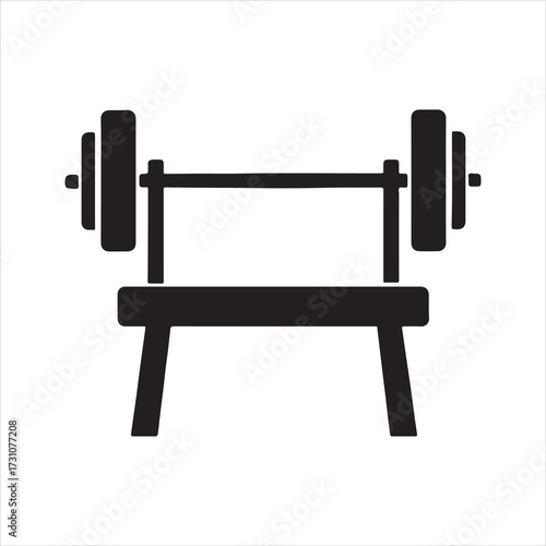 Weightlifting Bench Press Illustration in Black and White for Gym Equipment and Fitness Training Pictograms Representing Strength Exercise and Muscle Building Isolated on White Background