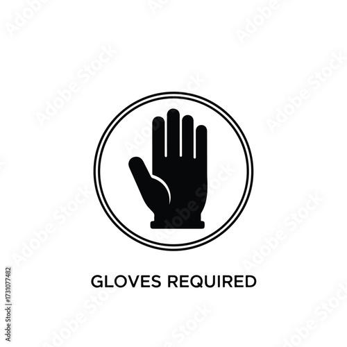 Gloves Required Mandatory Sign Black and White Icon.
