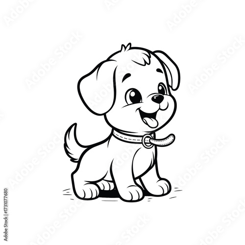 Cute cartoon puppy sitting happily with a collar