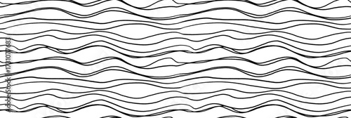 Abstract liquid dynamic wavy lines seamless pattern. Hand drawn tiny doodle lines pattern for seamless asian background. Minimal vector black white background with curved stripes.