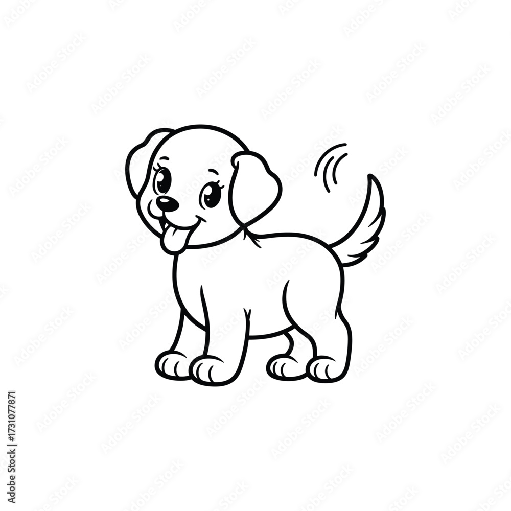 Fototapeta premium Cute cartoon puppy wagging its tail happily (1)