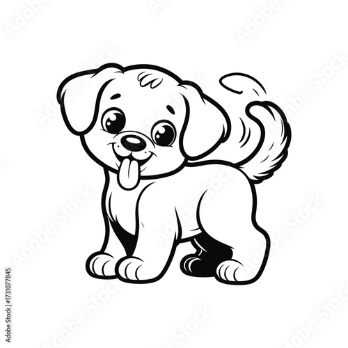 Cute cartoon puppy standing happily with wagging tail