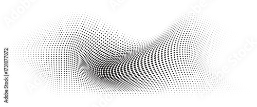 	
Flowing Wave Dot Halftone Pattern: Curve Gradient Shape on Transparent Background. Suitable for AI, Tech, Network, Digital, Science, and Technology Themes.
