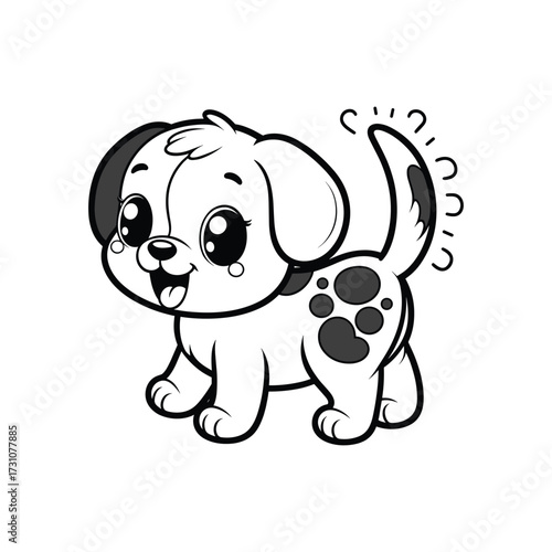 Cute cartoon puppy wagging its tail happily