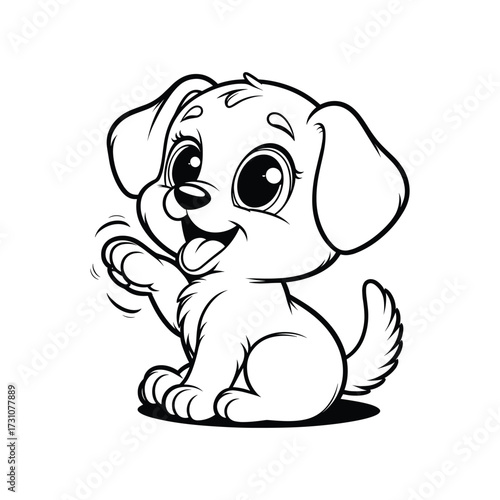 Cute cartoon puppy waving happily in a playful pose (1)