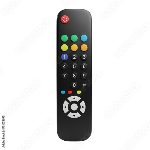 Black Remote Control with Number Pad and Navigation Buttons, on Transparent Background