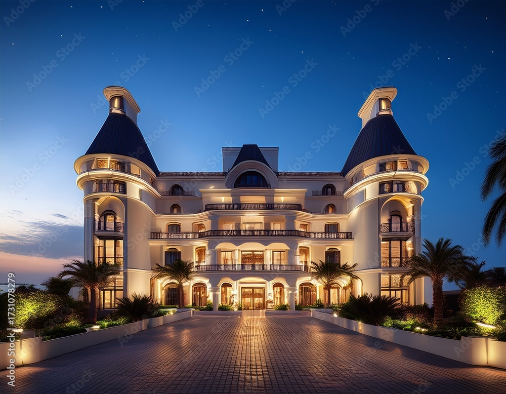 Naklejka premium grand hotel exterior for night lighting architectural design