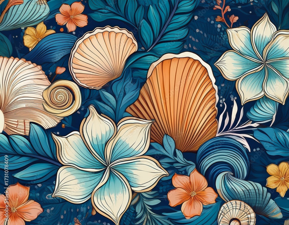 seamless floral pattern with flowers immerse yourself in the tranquil beauty of the sea with a captivating banner background in a marine style adorned with intricate sea patterns delicate shells a