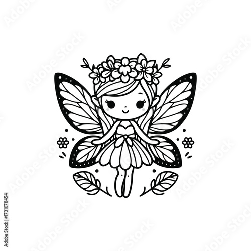 Cute fairy illustration with floral details and wings