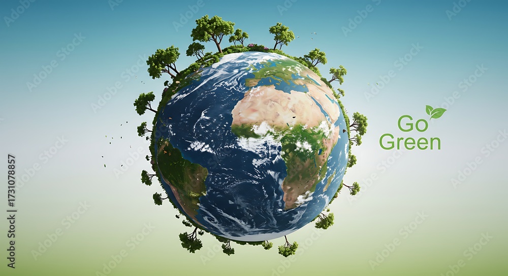 Fototapeta premium Earth with trees promoting environmental conservation on a gradient background
