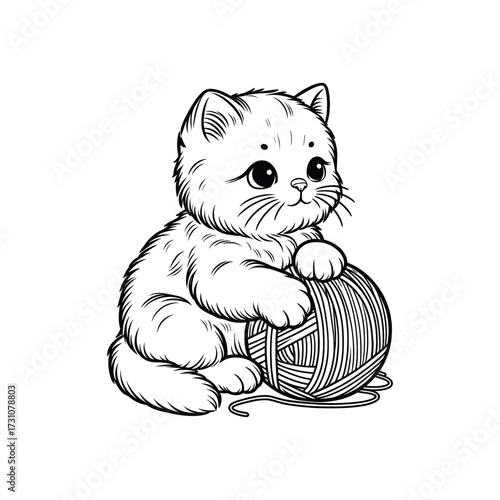 Cute kitten playing with a ball of yarn indoors (2)