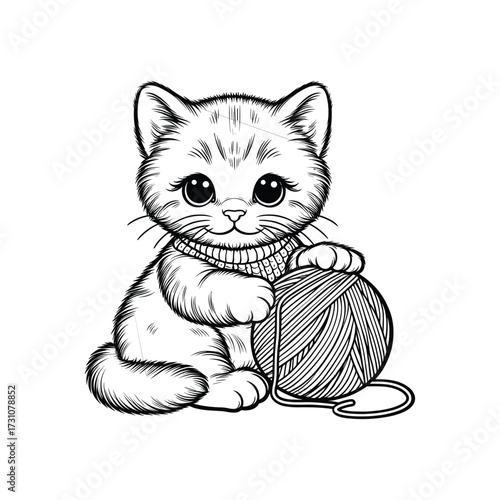 Cute kitten playing with a ball of yarn indoors (4)