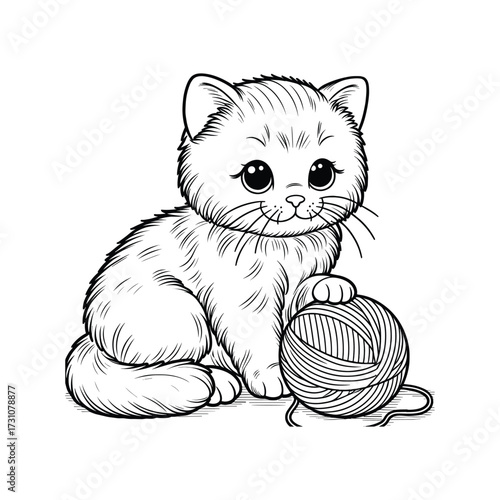 Cute kitten playing with a ball of yarn indoors (5)