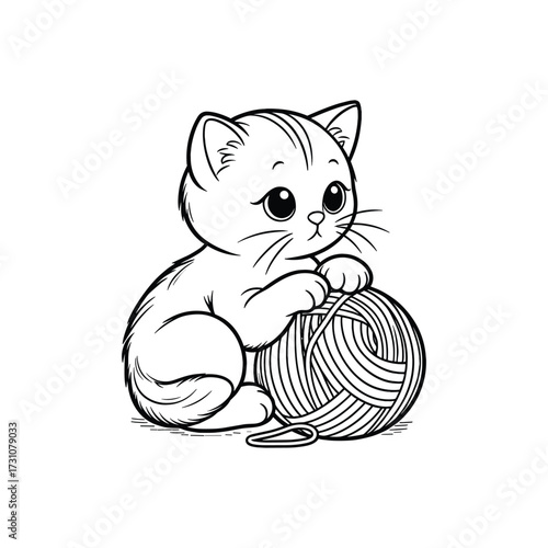Cute kitten playing with a ball of yarn indoors (12)