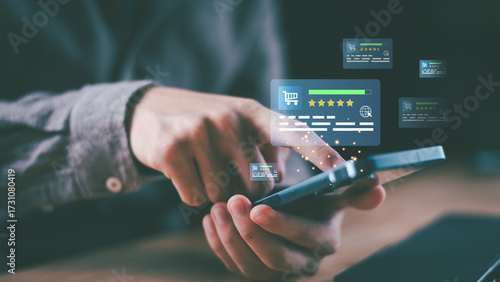 Wallpaper Mural Customer satisfaction and online feedback rating on mobile app, client review system, star score evaluation, consumer opinion, digital service quality, survey performance, trust and brand reputation. Torontodigital.ca