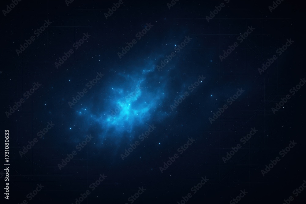 Fototapeta premium Expansive blue nebula with star fields and subtle tech grid futuristic background