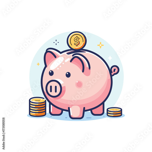 Cute piggy bank with coins, symbolizing savings (2)
