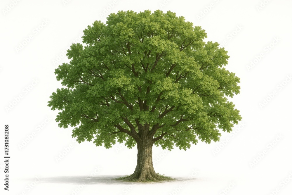 Fototapeta premium Lush green oak tree isolated on white background high detail natural foliage