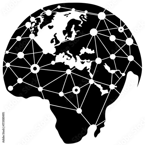 Silhouettes of a Global Team Brain - A World Map Pattern Filling the Earth