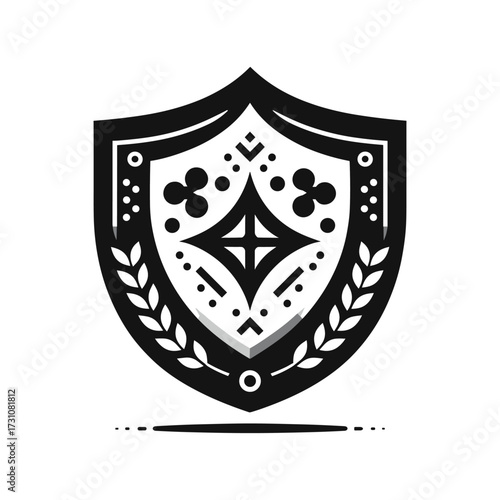 Decorative shield emblem with intricate patterns