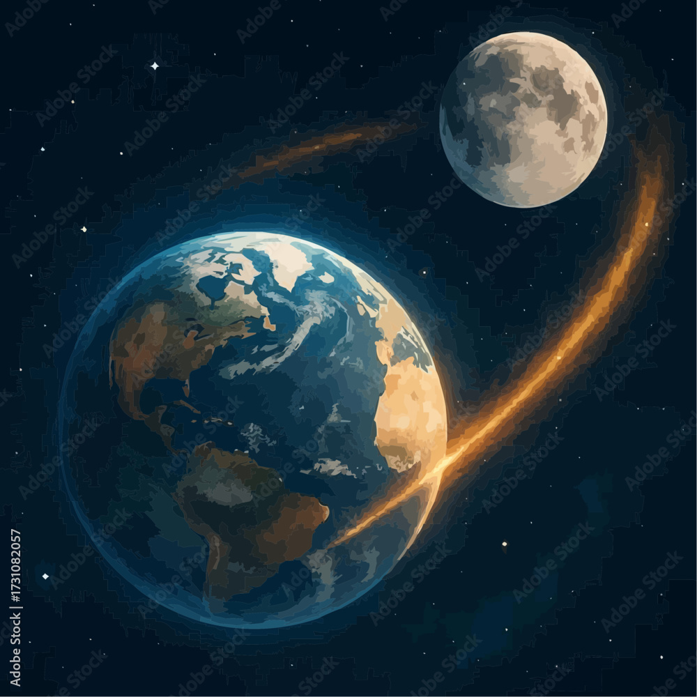 Fototapeta premium the dynamics between the plant earth and the moon