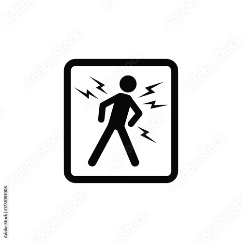 Warning sign icon of a person experiencing pain or electric shock.