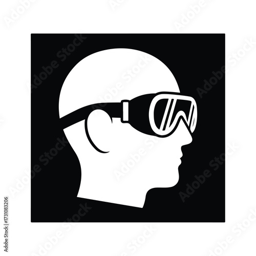 White Silhouette Icon of a Head Wearing Safety Goggles.