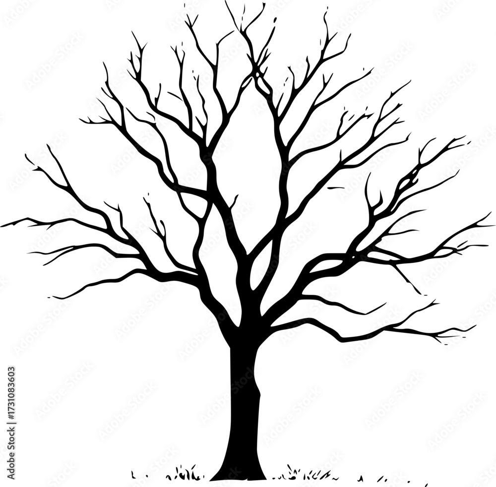 Obraz premium Dead tree silhouette outline graphic