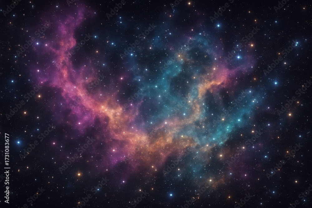 Obraz premium Vibrant cosmic nebula with colorful stars and dust creating a vivid deep space backdrop