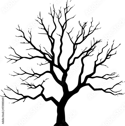 Minimal bare tree silhouette vector artwork for eco and seasonal themes