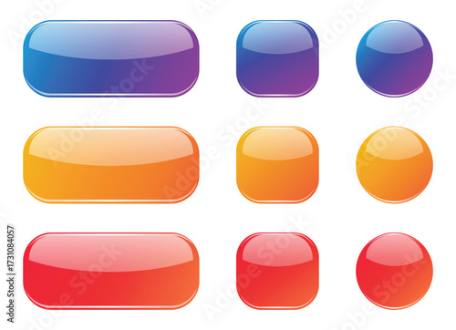 3D Glossy Buttons Vector Set | Gradient UI Elements | Colorful Web Icons