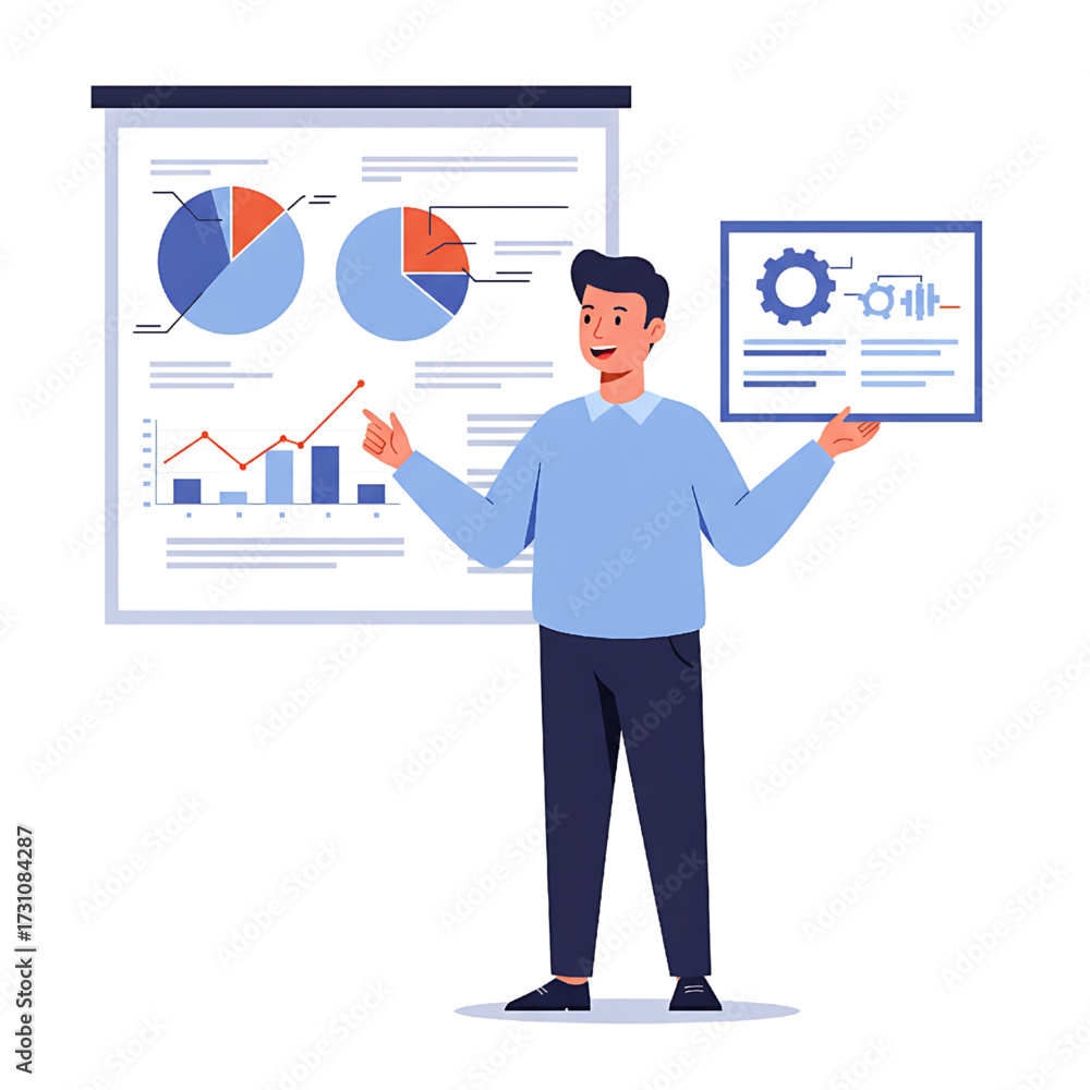 Fototapeta premium Professional man presenting business data analysis charts and graphs