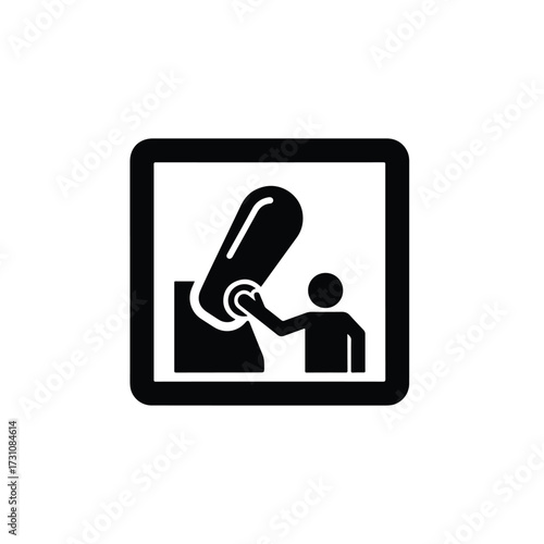 Black and White Icon of a Person Operating Machinery.