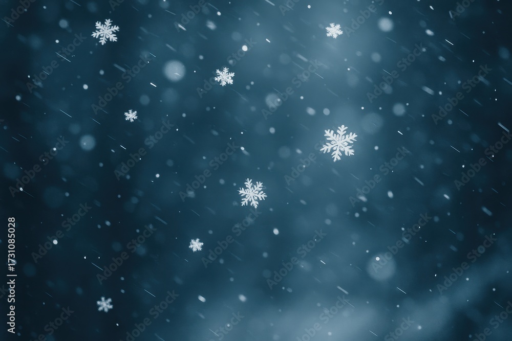 Fototapeta premium Magical snowfall at night with sparkling bokeh and softly drifting flakes