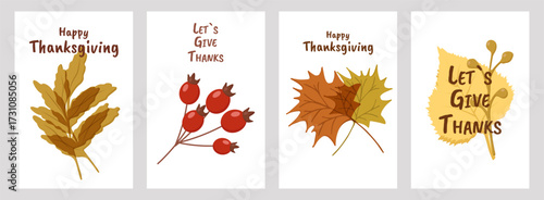 Thanksgiving poster set with festive autumn design. For holiday decoration marketing material social media post and seasonal invitation. Vector illustration