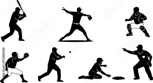 Baseball player silhouette collection, Baseball player silhouettes