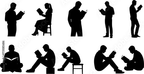 People reading books silhouettes