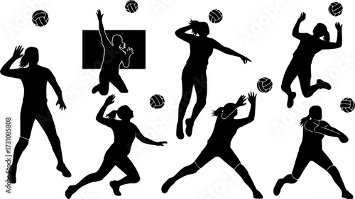 Women volleyball player silhouettes, Volleyball player women silhouettes collection