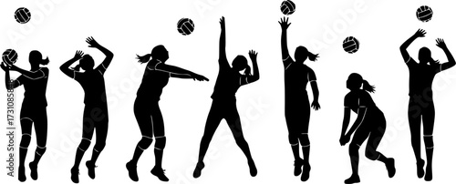 Women volleyball player silhouettes, Volleyball player women silhouettes collection
