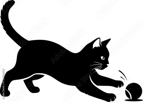 Cat playing with ball silhouette, Cat playing with ball , Cat, Cat playing, Cat playing silhouette, Kitten playing 